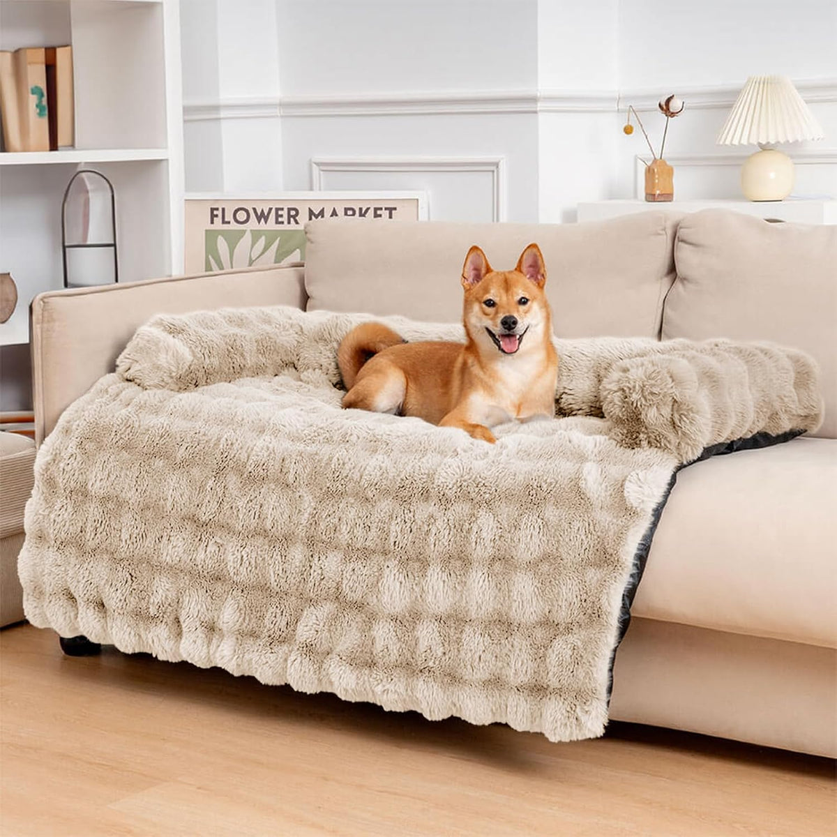 FUNNY FUZZY Dog Couch Bed, Calming Luxurious Pet Sofa Bed Cover Washable