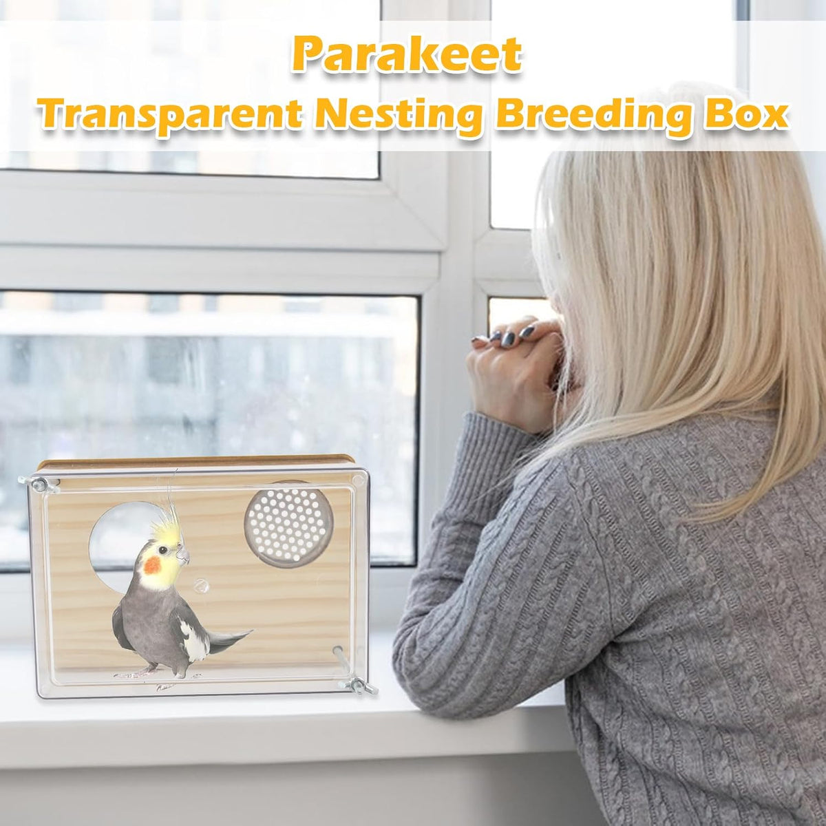 Bird Nesting Box for Window,Transparent Parakeet Nest Breeding Box Parrot Breeding Mating Box Bird Nest Box House Cage Accessories with Wood Perch for Parakeet Budgie Conure Parrot