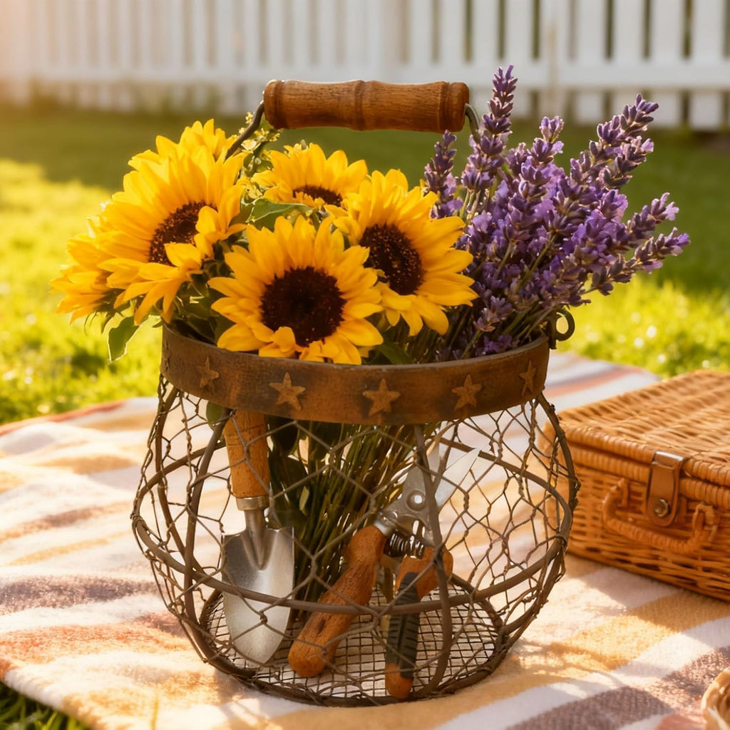 Star Farmhouse Wire Egg Basket for Gathering Fresh Eggs