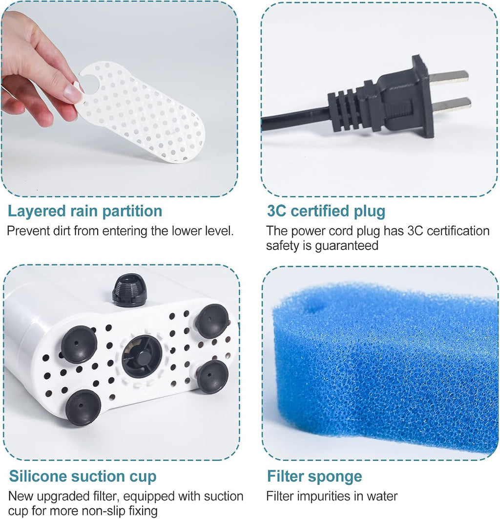 UPETTOOLS Turtle Filter - Internal Filter for Small Fish, Turtle, Shrimp & Amphibian Tanks