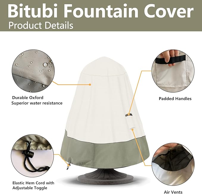 Bitubi Fountain Cover（40"x50"） 600D Oxford Cloth Garden Fountain Statue - Image 4