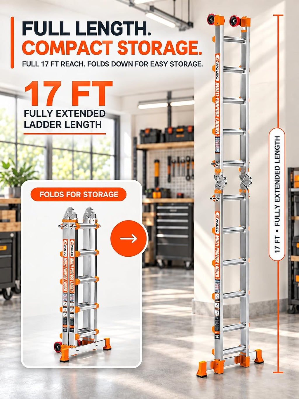 17FT Multi-Position Telescoping Ladder, A-Frame and Extension