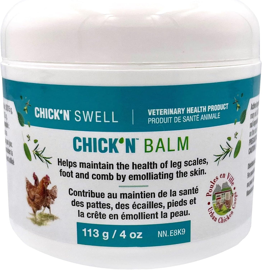 Premium Poultry Balm for Optimal Care and Healing-Chick'n Balm from Chick'n Swell - Legs- Wounds and Combs - with Healing Essential Oils and Sulfur, 4 Oz (113g).