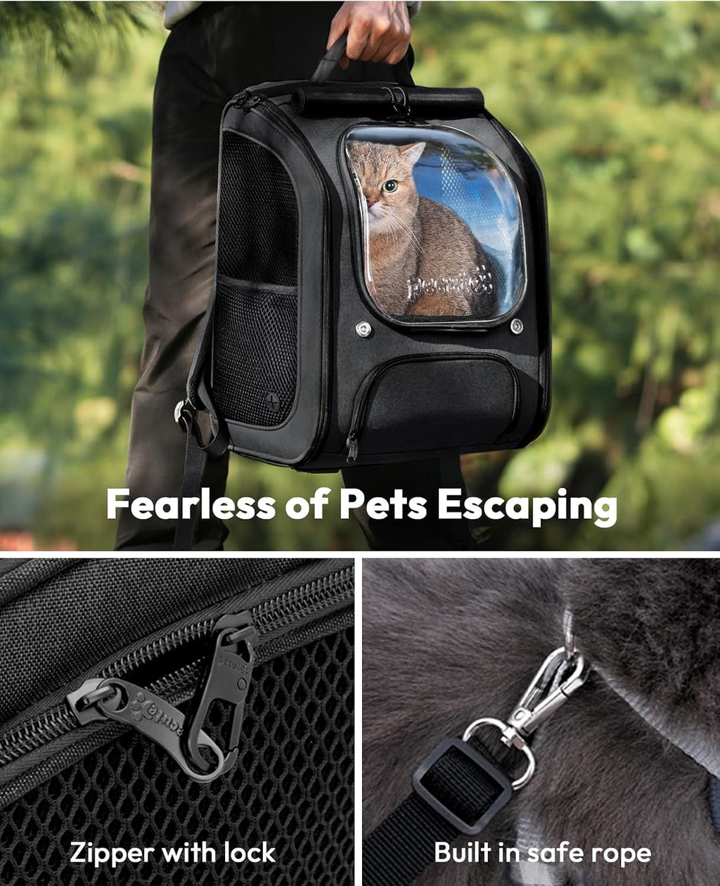 Pecute Cat Backpack Carrier,Large Space Cat Bubble Backpack,Ergonomic,Black