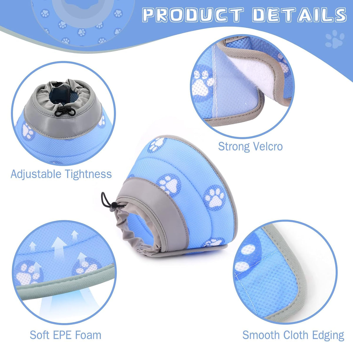 Cat Cone Collar Soft Elizabethan Collar for Surgery Recovery - Adjustable for Small and Large Cats Kittens to Stop Licking