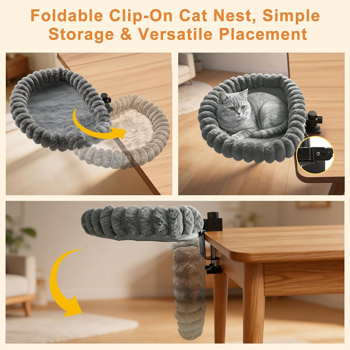 Cat Desk Bed -360° Rotation & Vertical Foldable 20"x17",Removable &Washable