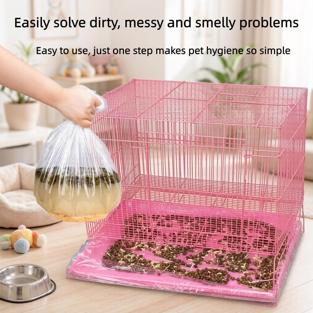 60PCS Disposable Small Animal Cage Liners, Leak-Proof Litter Box Bags with Elastic Edges, Universal Fit for Rabbits, Guinea Pigs, Hamsters, Birds, Chinchillas, and Hedgehogs