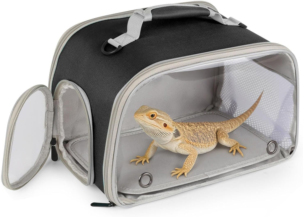 WEVONIGU Scratch-Resistant Bearded Dragon Backpack Foldable Gecko Carrier Ventilation Travel Bag with Clear View Window Dual Carry Cage Options for Travel Hiking & Vet Visits