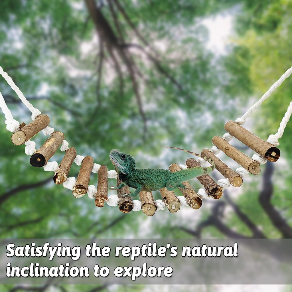VCEPJH Reptile Wood Branches, Snake Climbing Branch Bearded Dragon Log and Reptile Bridge for Terrarium Wooden Bearded Dragon Climbing Ladder Hanging Flexible Swing for Chameleon Frog Spider