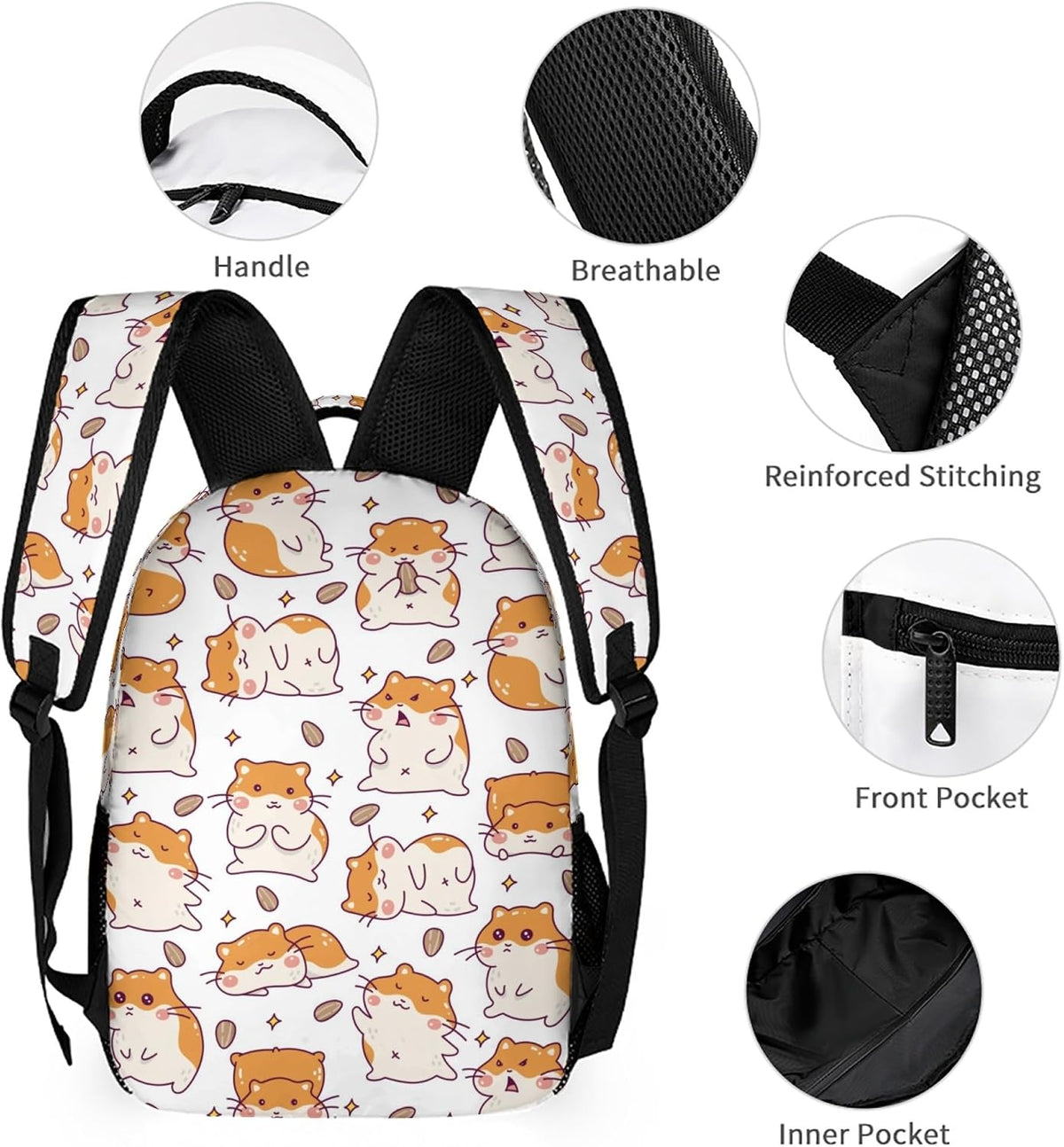 Hamster Backpack with Lunch Bag & Pencil Case, 17 in Bookbag Set