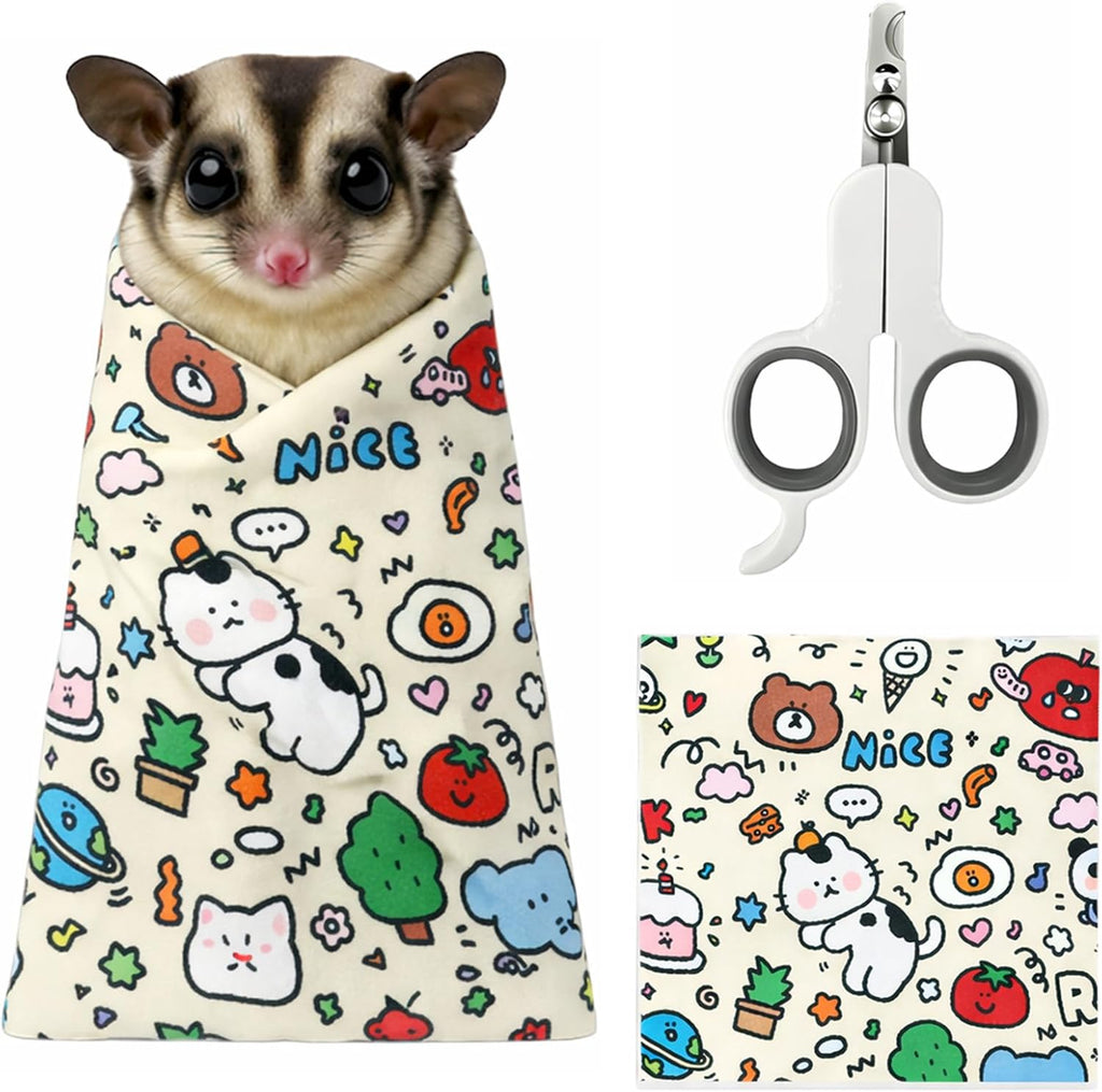 Sugar Glider Grooming Wrap with Nail Clipper, Small Pet Restraint Bag for Safe Nail Trimming & Stress-Free Care,for Sugar Glider, Hamster,Guinea Pigs,Squirrel,Bearded Dragon