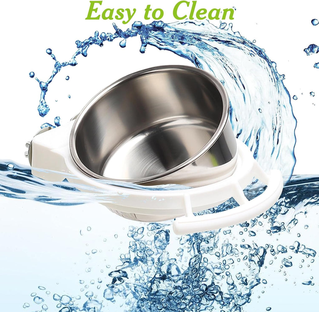 BNOSDM 2 PCS Bird Feeding Dish Cups Perch Stand Hanging Stainless Steel Bird Bowls Food Container Food and Water Bowls with Spoon for Budgie Cockatoo Finch Lovebirds Pigeons (White)