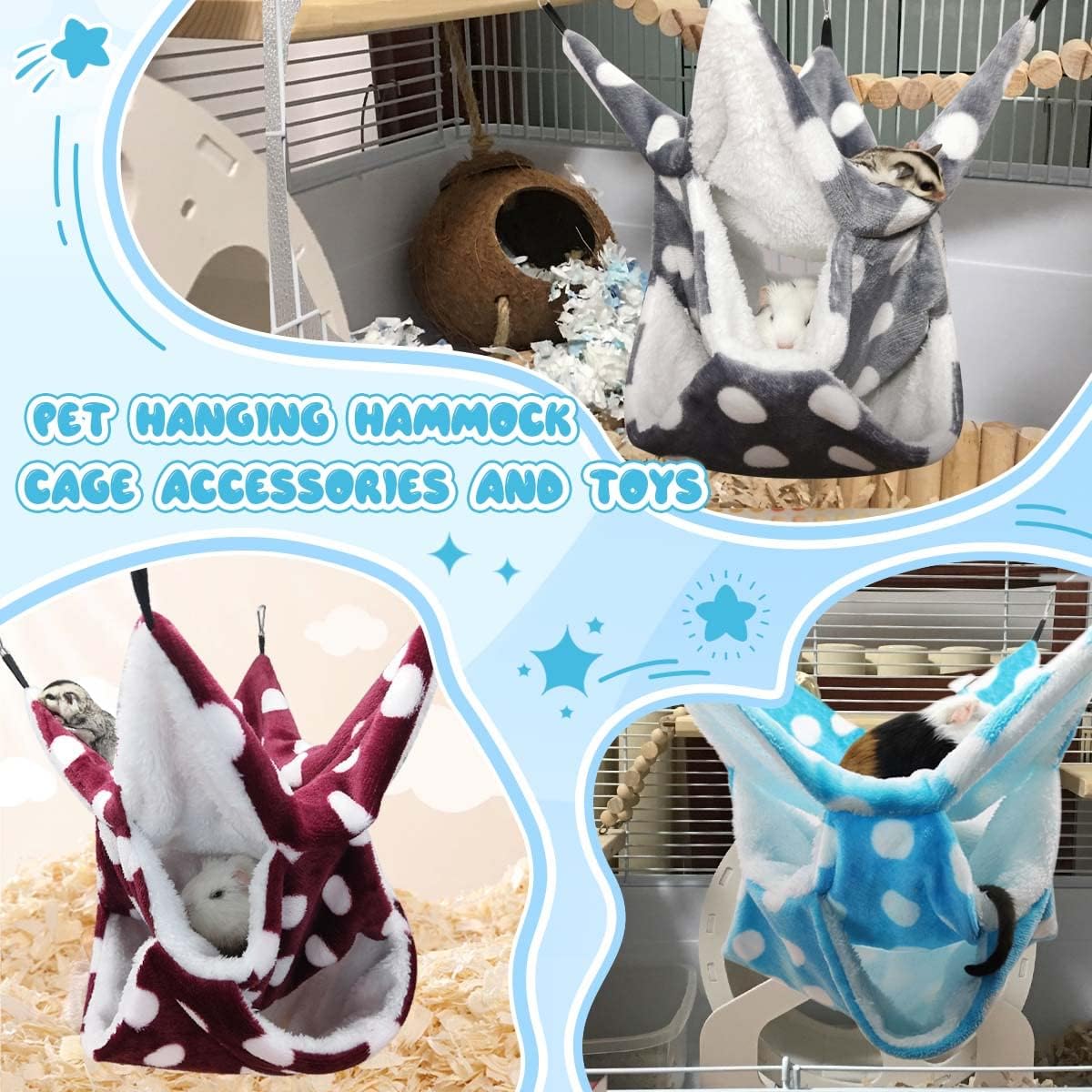 LEFTSTARER Rat Ferret Sugar Glider Cage Hammock Bedding Small Pet Cage Accessories Toy Triple-Layer Hammock Bedding for Hamster Guinea Pig Sugar Glider Rat Ferret Chinchilla Playing Sleeping(Red)