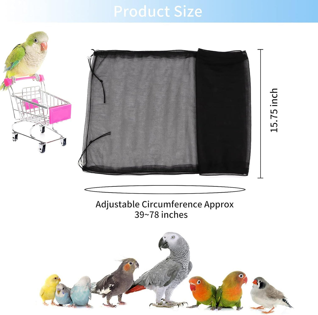Daoeny Universal Bird Cage Cover, Adjustable Parrot Nylon Airy Soft Mesh Net, Seed Feather Catcher, Birdcage Cover Skirt Sheer Guard for Parakeet Macaw Round Square Cages (Black)