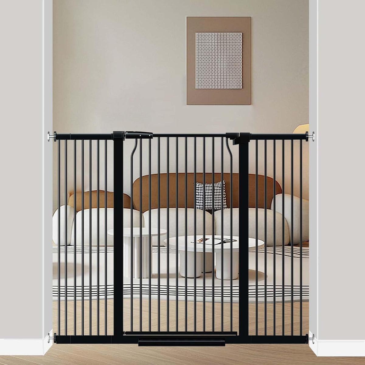 40.5" Extra Tall Baby Gate for Doorways, 49.2"-54.7" Extra Wide Pet Gate Pressure Mounted, 1.37" Narrow Space Puppy Dog Barrier Indoor, No Drill Safety Child Gate, No Climb Fence Black