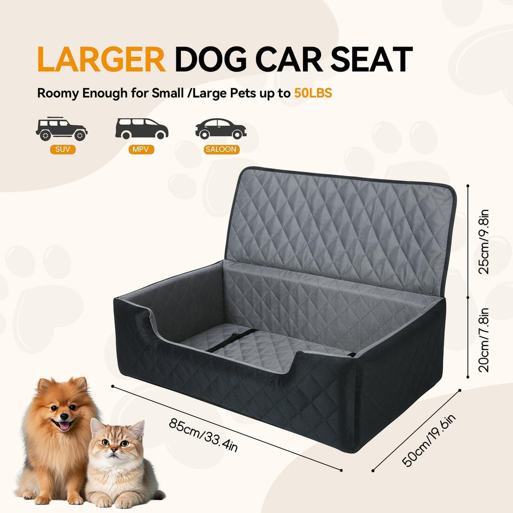 Black Large Dog Car Seat for Medium or Two Small Dogs Up to 50 lbs