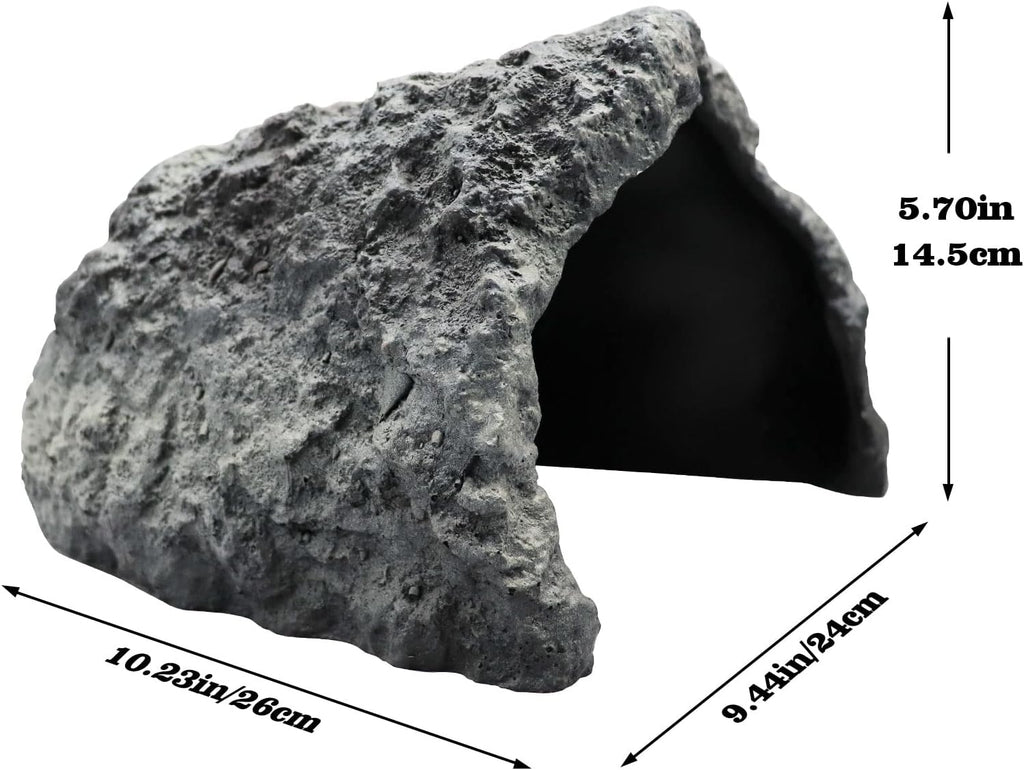 Extra Large Reptile Rock Hide Cave, Resin Cave, Aquarium Decorations Accessories, Lizard Turtle Fish Hide Habitat 10.23x9.44x5.7 Inches