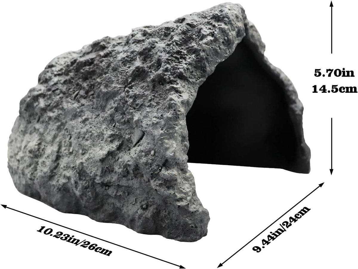Extra Large Reptile Rock Hide Cave, Resin Cave, Aquarium Decorations Accessories, Lizard Turtle Fish Hide Habitat 10.23x9.44x5.7 Inches