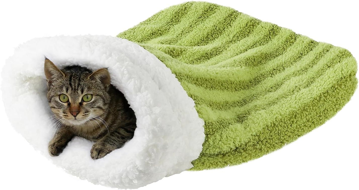 Cat Sleeping Bag Tunnel 360° Wrap Pet House Bed Warm Winter Sleeping Cuddler Cushion Hideaway Cave Plush Portable Soft Washable Room for Small Kitten Puppy Animals