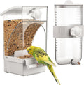 Novabright No Mess Bird Feeder Water Dispenser Set, Automatic Transparent Bird Food Container and 12 oz Automatic Water Feeder for Small Birds Parrot, Cockatoo, Canary, Cage, Lovebird, Budgies(White)