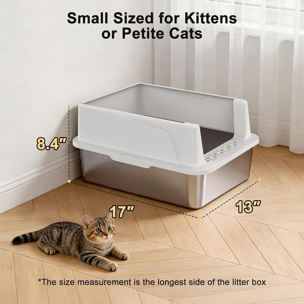 FURTIME Stainless Steel Cat Litter Box, Small Cats Metal Litter Box