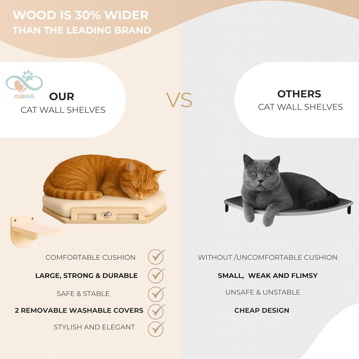 Cat Wall Shelves, Solid Wood Corner Bed, 3 Steps, Up to 25 lb, Wood