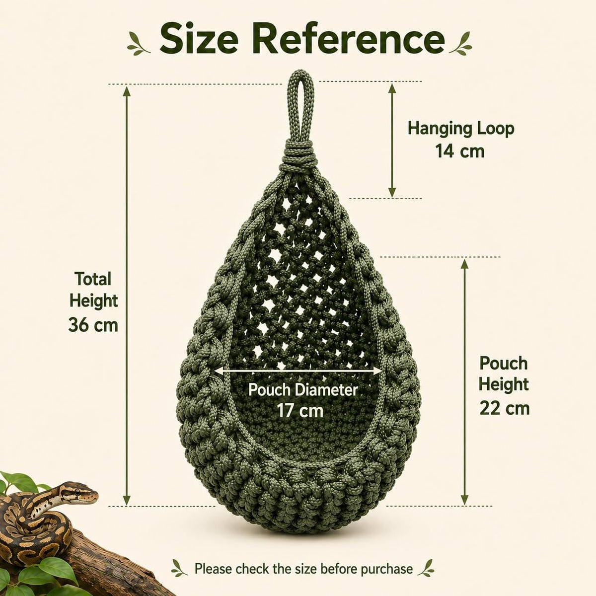 Snake Hammock for Terrarium, Handwoven Reptile Hanging Sleep Pouch, Soft Rope Hideout for Gecko, Small Lizard Tank Accessories(Black)