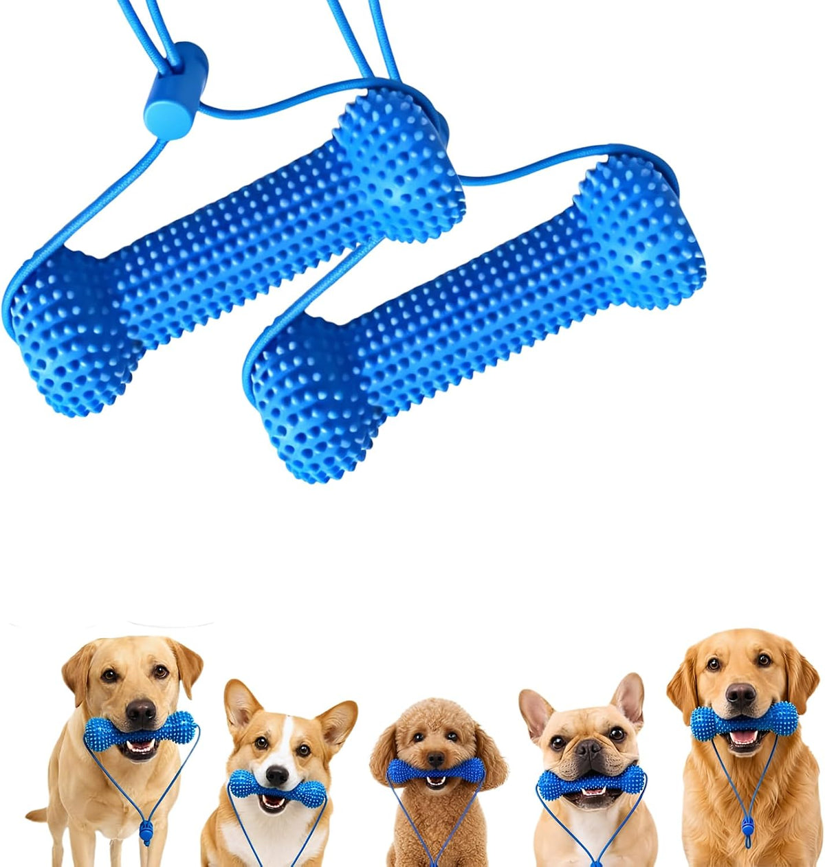 2Pcs Dual-Action Canine Dental Prop, Dog Toys Dual-Action Teeth Cleaning Mouth Prop,Pet Oral Care for Small, Dog Dental Chew Toy for Easier Teeth Brushing, Small Medium Large Breeds (Blue)