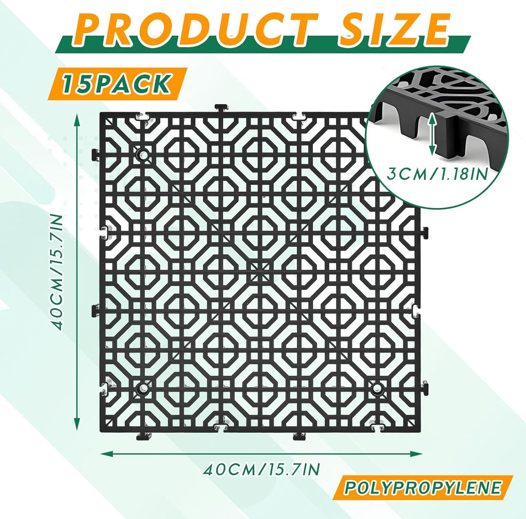 15 Pcs Ground Protection Mats, Interlocking Black 15.7 x 15.7 in