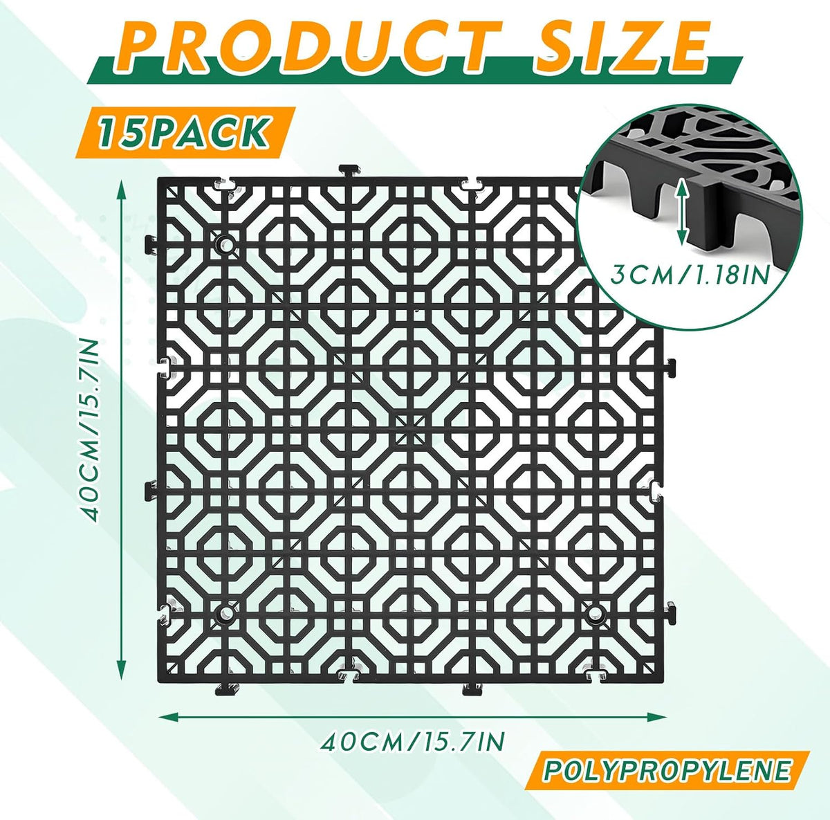 15 Pcs Ground Protection Mats, Interlocking Black 15.7 x 15.7 in