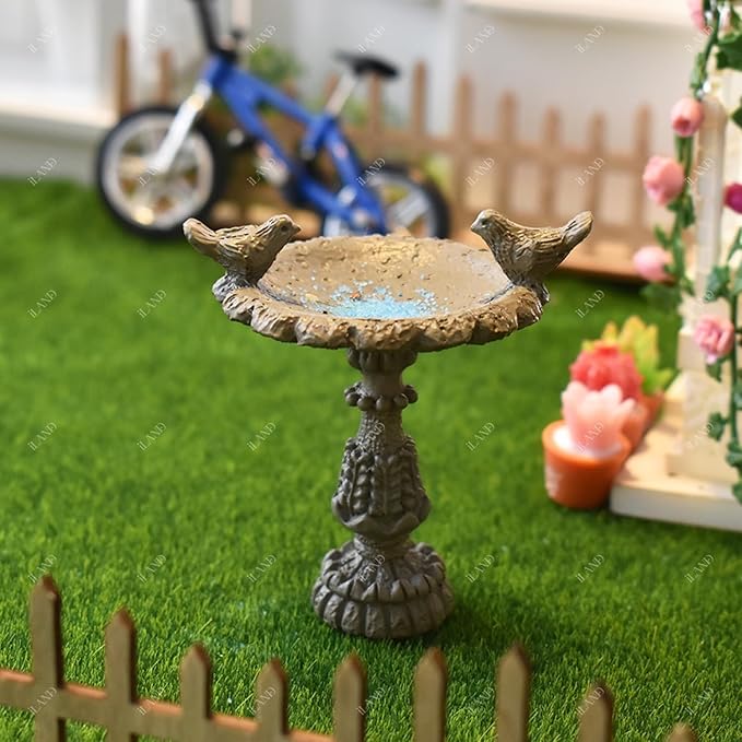 iLAND 1/12 Scale Fairy Garden Accessories Outdoor Miniature Birdbath Fountain & - Image 5