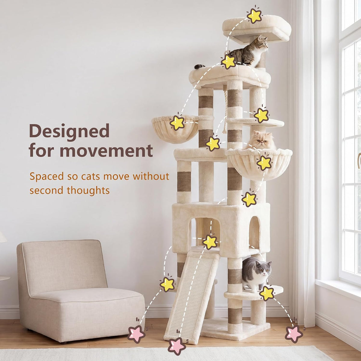 Heybly Cat Tree, 82.7″ Extra Tall Cat Tower for Large Cats Adult HCT063MJ