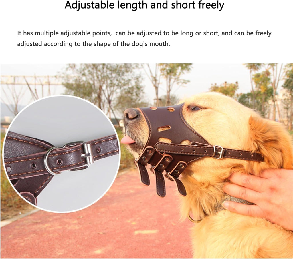 Soft PU Leather Dog Muzzles for Small Medium Large Dogs,Ajustable Breathable Dog Mouth Guard Cover to Prevent Biting Barking Chewing (Brown, 3#M)