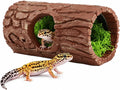 Reptile Hide Cave, Resin Hollow Tree Trunk Hideout with Faux Moss Set, Reptile & Amphibian Habitat Hideouts, for Arboreal Reptiles, Hermit Crabs, Leopard Gecko, Lizard Terrarium Decor
