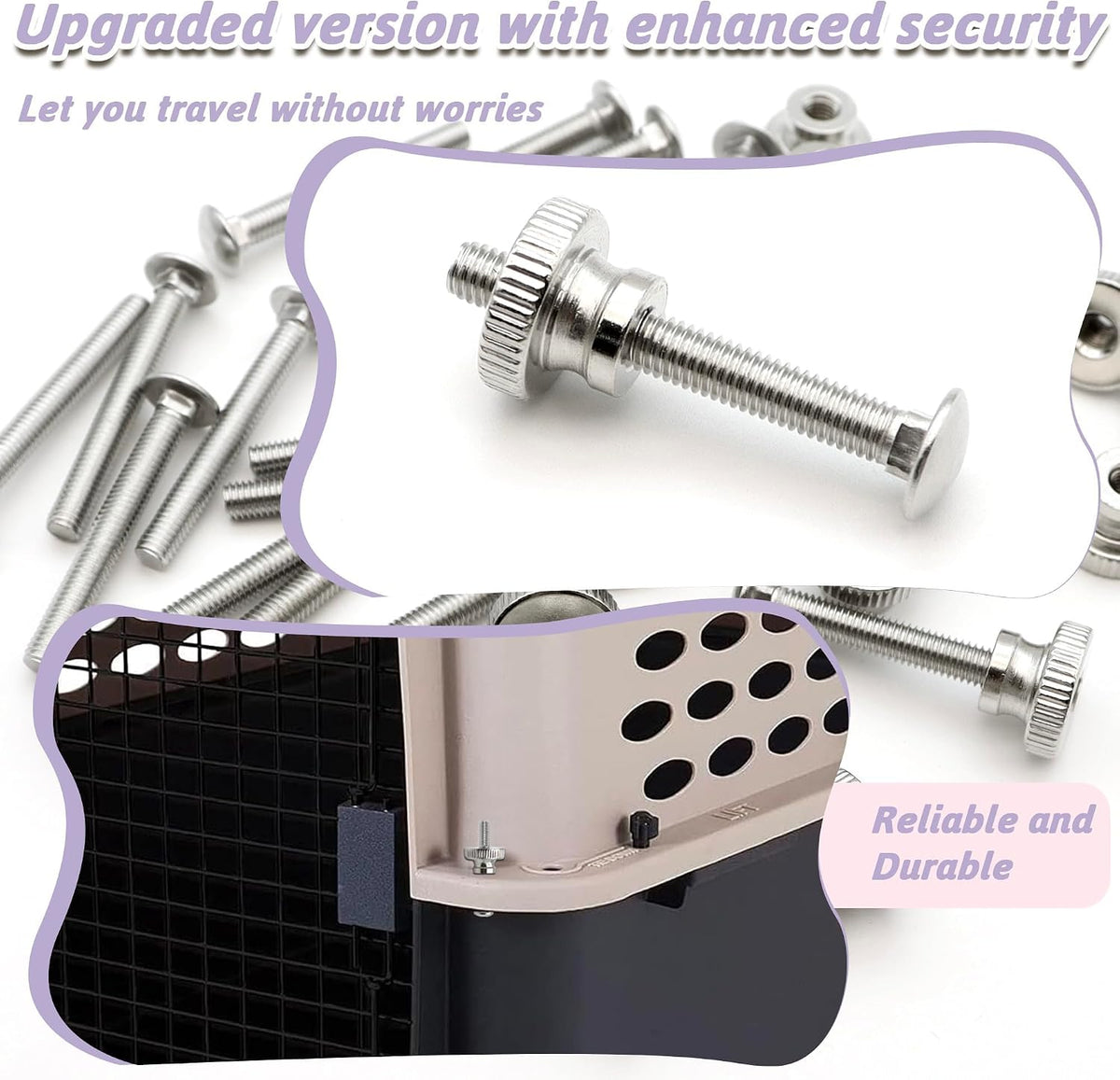 20 Sets Pet Carrier Replacement Fasteners - Heavy Duty Stainless Steel Bolts and Nuts for Kennel - Dog and Cat Replacement Parts, M540-R