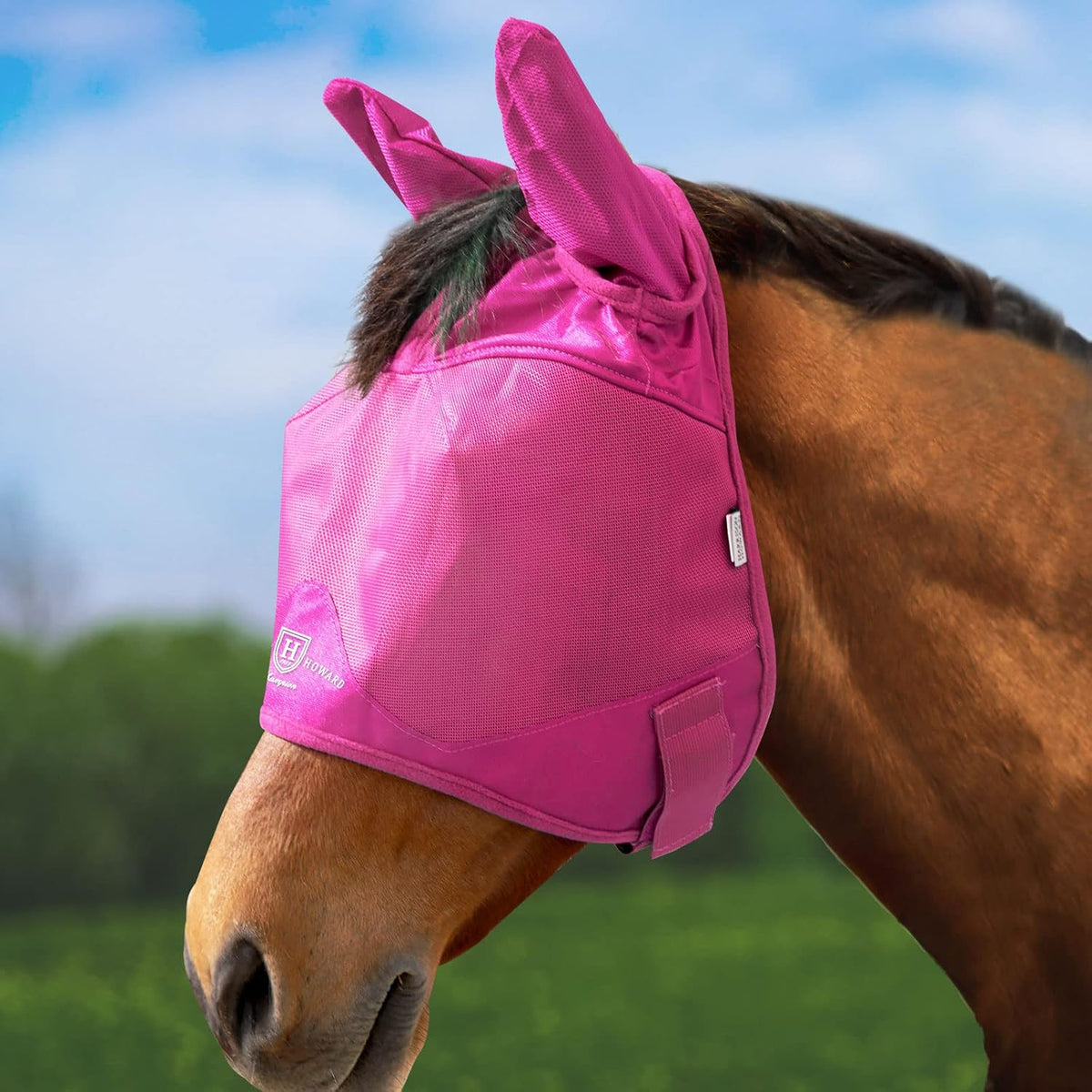 Harrison Howard Half Face Horse Fly Mask UV Protection and Breathable for Equine Use Comfortable Magenta XS
