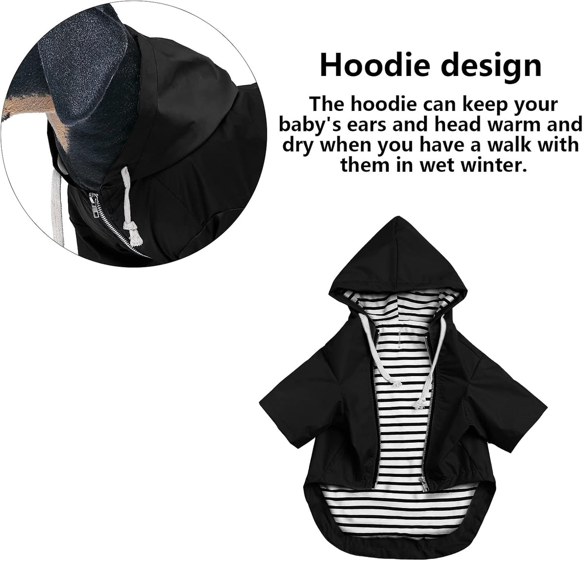 Dog Raincoat rain Jacket Raincoat Dogs Waterproof Small Medium Breeds Zip Closure Storage Pocket Harness Hole Black M