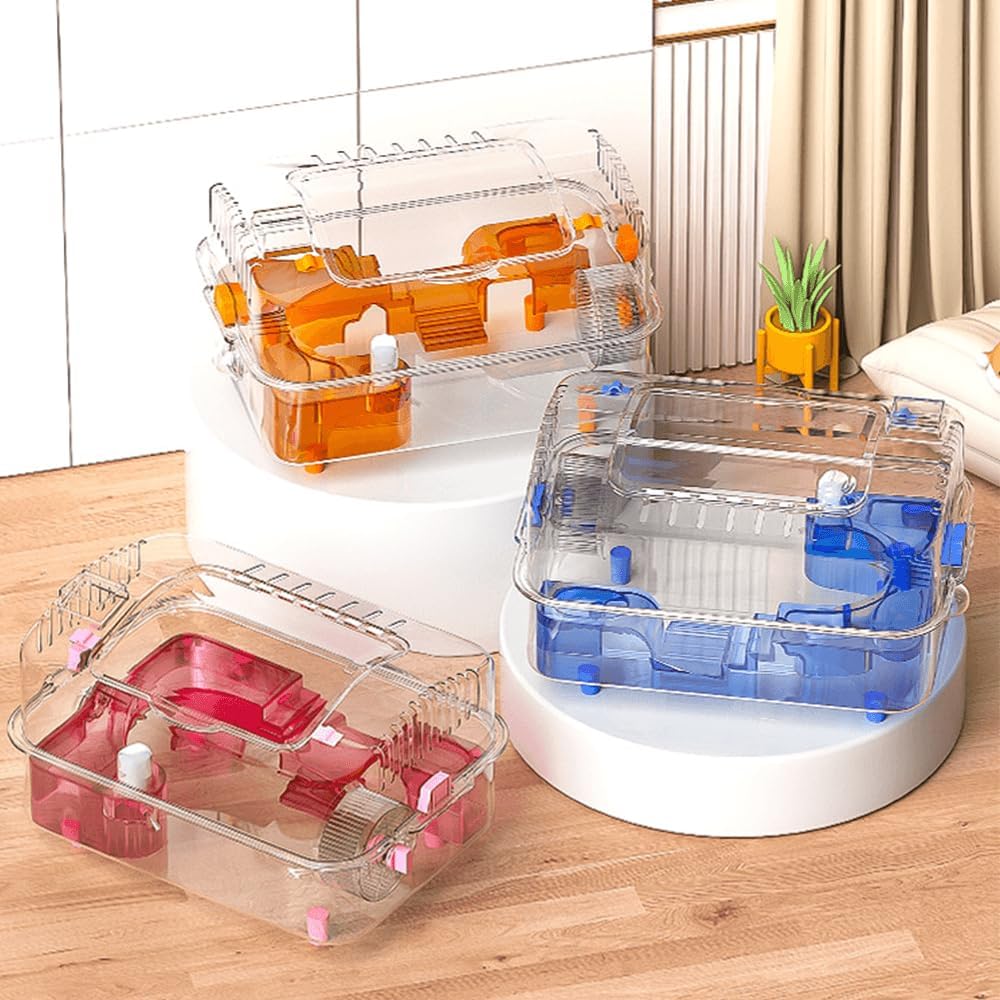 8-in-1 Dwarf Hamster Cage, No Assembly Full Transparent, Temporary Transitional/Breeding/Nursery Cage, 16.93×11.81×9.45 in, Fits Small Space/Kid’s Room, for Dwarf & Baby Hamsters