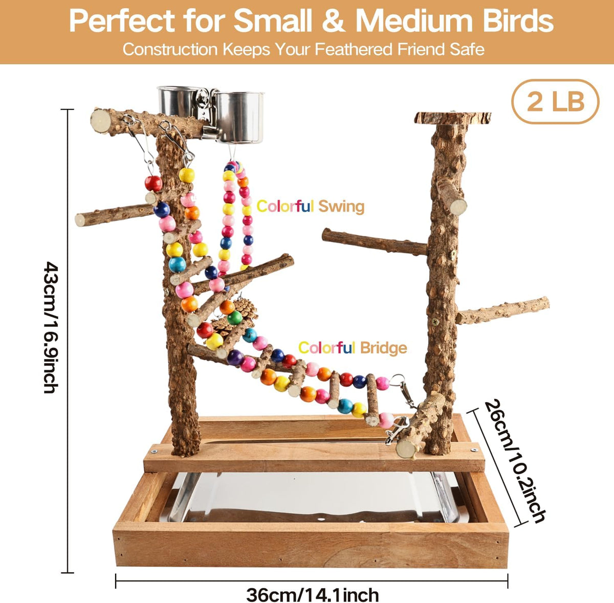 GUTE Bird Perch Stand Playground Natural Wood for Cockatiel Budgie