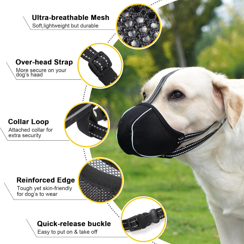 Dog Muzzle, Breathable Mesh Muzzle for Small Medium Large Sized Dogs, Adjustable Soft Muzzles to Prevent Chewing, Biting & Scavenging, Training and Walking Allows Panting Drinking (L)