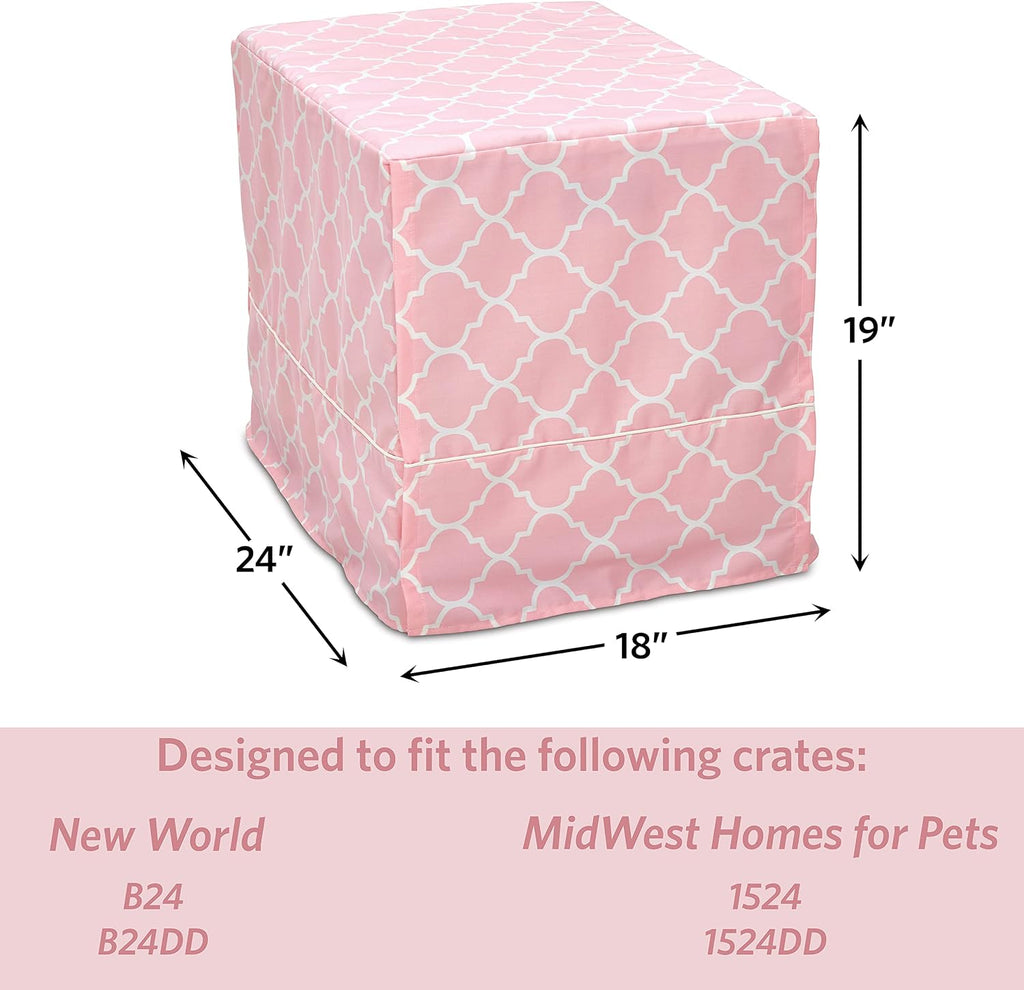 MidWest Homes for Pets Small Dog Crate Cover Featuring Teflon Fabric Protector, Poly-Cotton Privacy Kennel Cover Fits Most 24-inch Crates, Pink Designer Print, Machine Washable, Reduces Barking