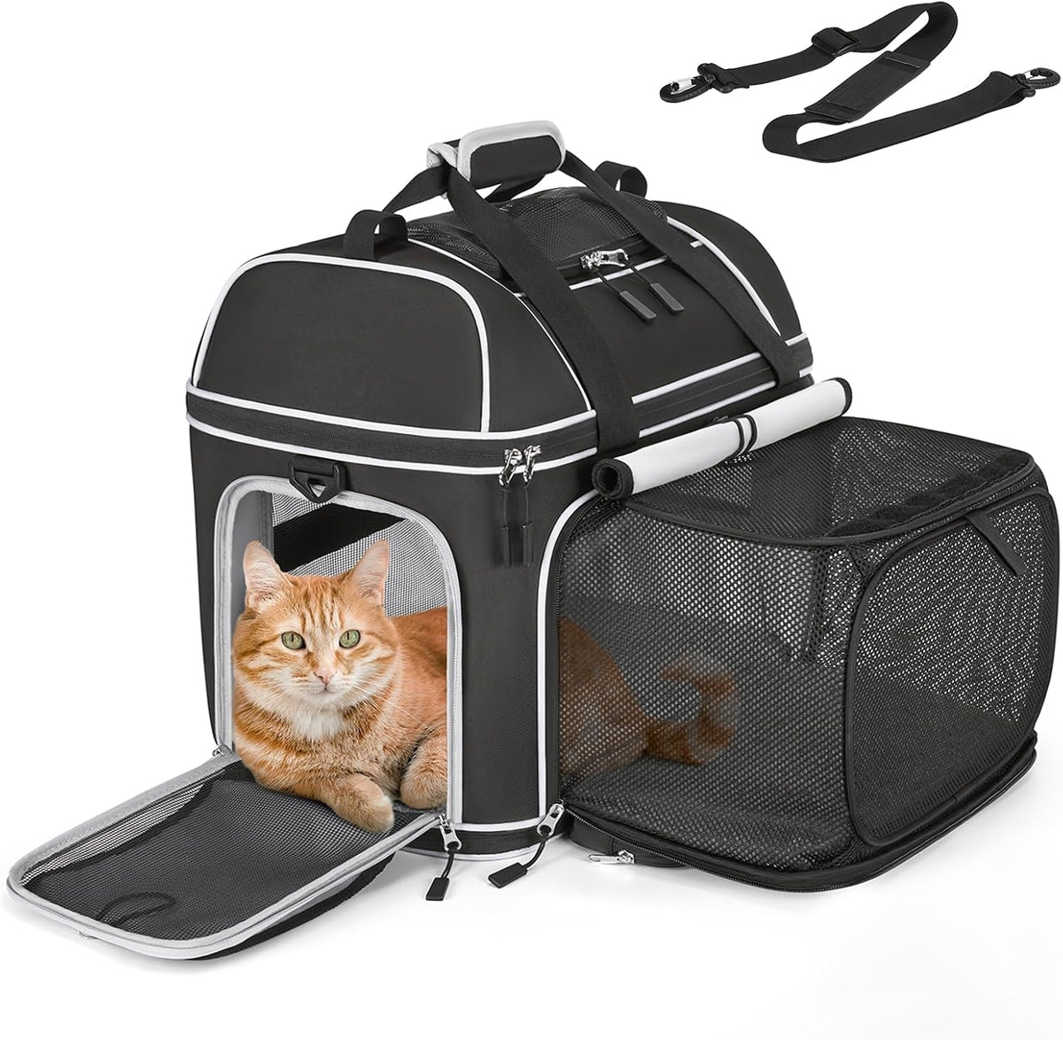 Expandable Pet Carrier: NOBLE DUCK Soft-Sided Cat Dog Carrier 17x11.8X(11.6+4.3) Inches Small Medium Cats Dogs Portable Travel Carrier Up to 25 Lbs Black