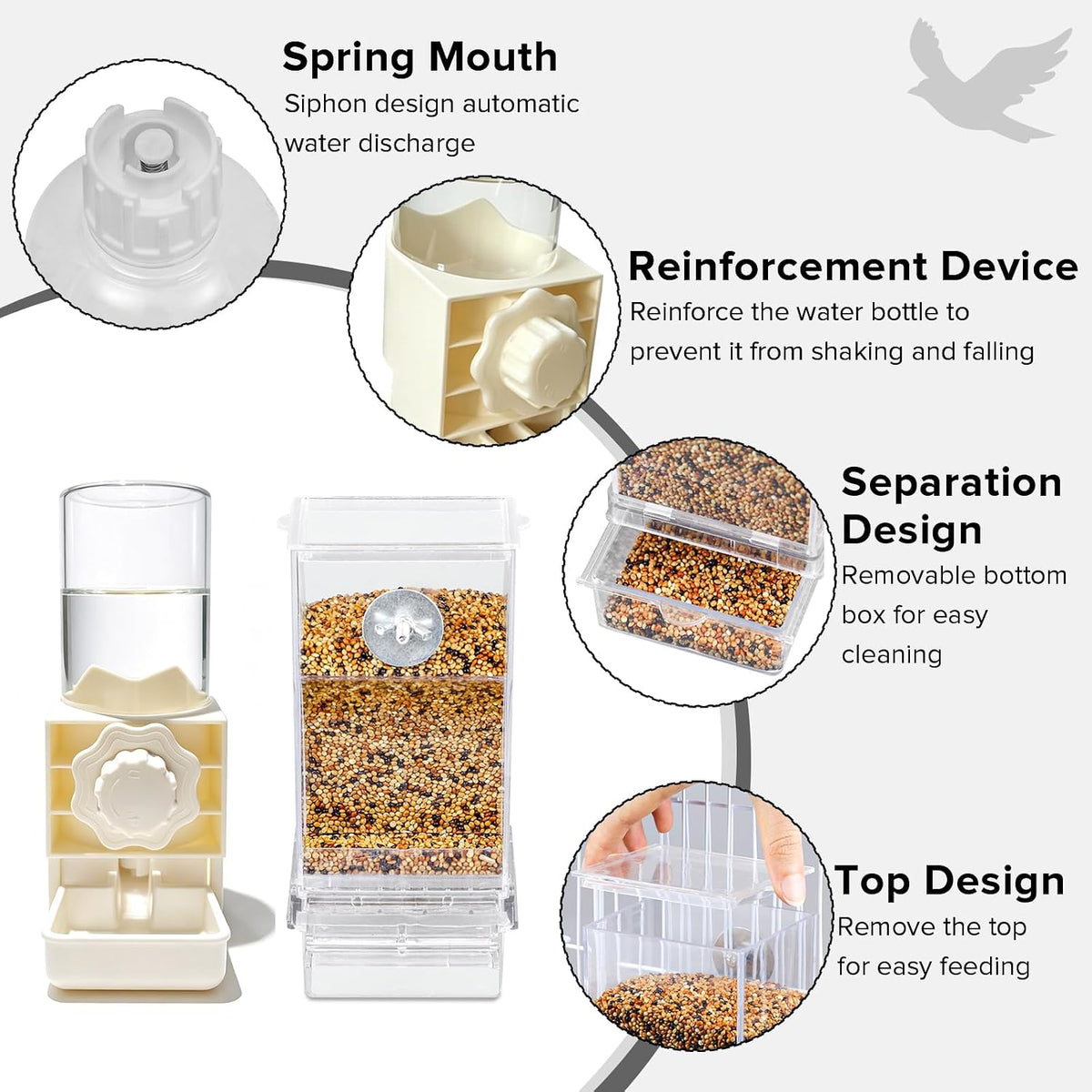 Lemtrflo No Mess Bird Cage Feeder, Automatic Bird Water Dispenser