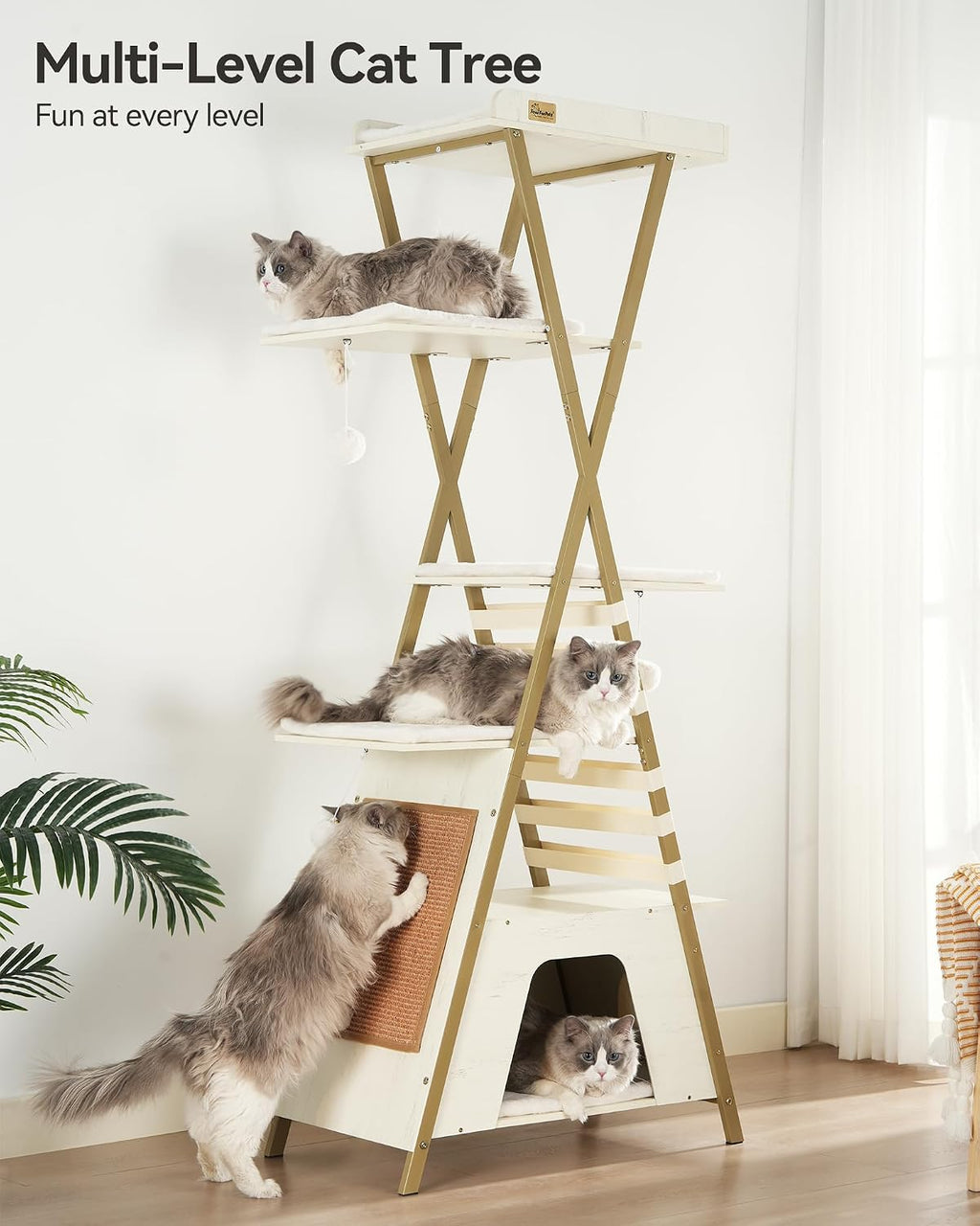 FourFurPets 72.4" Modern Cat Tree for Indoor Cats, Multi-Level Cat Condo