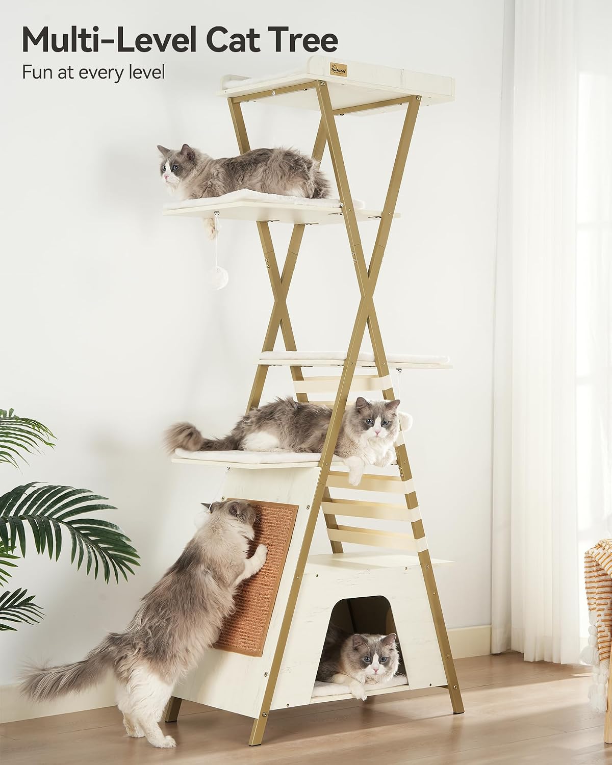 FourFurPets 72.4" Modern Cat Tree for Indoor Cats, Multi-Level Cat Condo