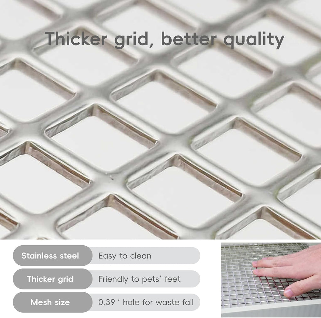 Large Rabbit Litter Box with Widened Stainless Steel Grid, Easy to Clean Guinea Pig Bunny Litter Box for Guinea Pigs Cages,High Back Wall for Small Animals（15×11.2×5.9 in