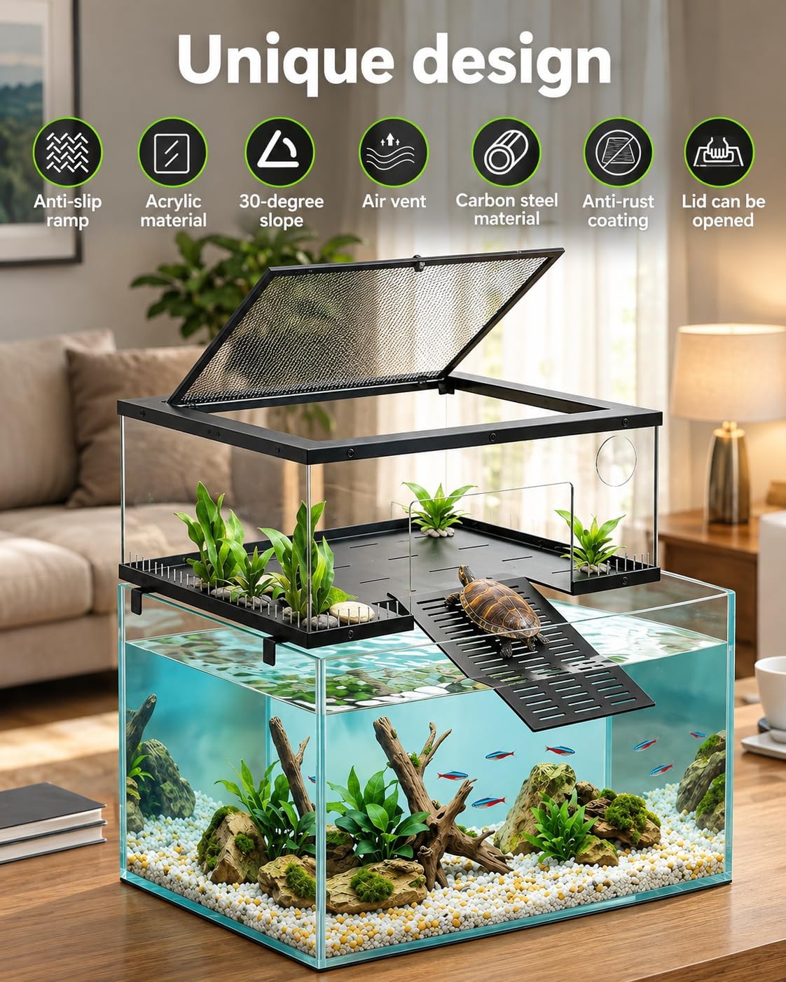 Above Tank Turtle Basking Platform with Stand, for 40-75 Gallon Aquariums