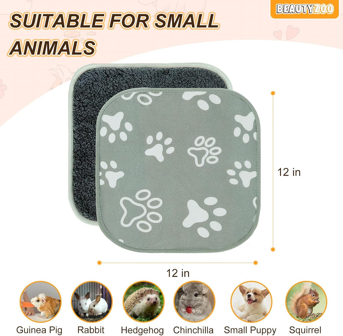 BEAUTYZOO 4 Pack Washable Reversible Guinea Pig Cage Liners, Fleece Bedding
