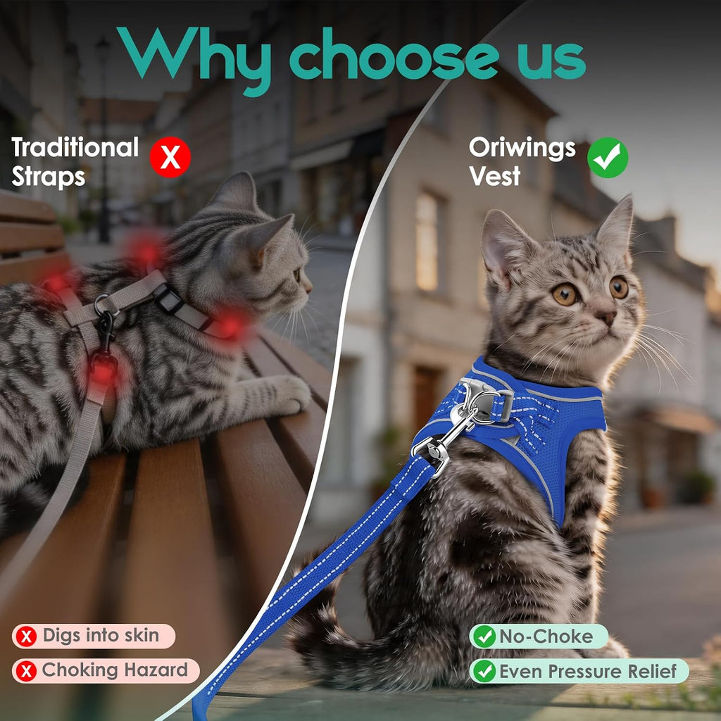 Cat Harness and Leash Set, Step-in Soft Vest, Royal Blue, M