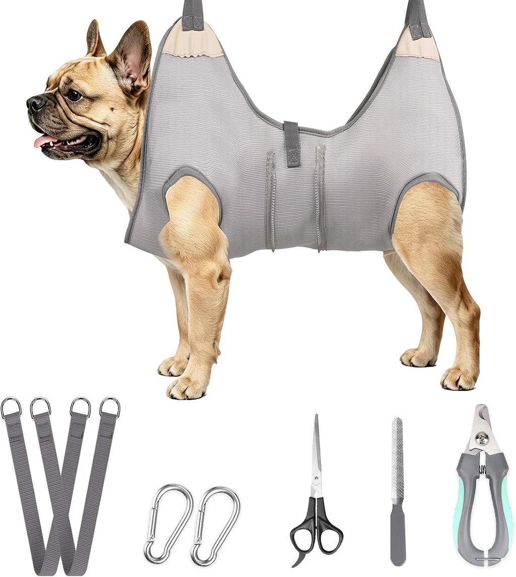 ATESON Pet Grooming Hammock Harness for Dogs, Adjustable Zipper Design Fits Two Sizes, Reinforced 4-Corner Dog Grooming Sling for Nail Trimming, Ear Cleaning & Grooming M
